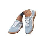 Minetom Sneakers Femmes Suède Épissage Baskets Mode Chaussures Décontractées Simples pour Marcher Courir Fitness A Bleu 39 EU