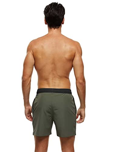 Makemechic Men's Swim Trunks With Compression Liner Letter Print Zip Pocket Swim Beach Shorts Army Green L #TOP1