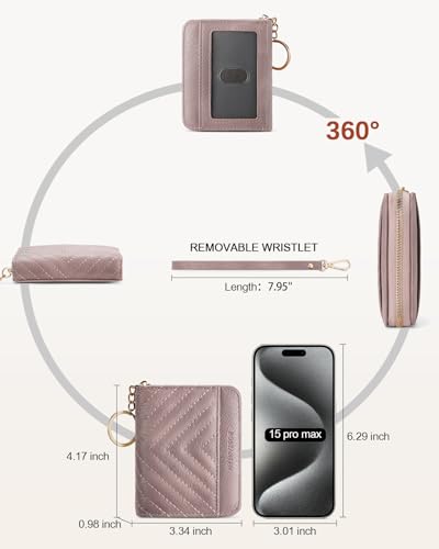 Image of BOSTANTEN Credit Card Holder Wallet RFID Blocking Leather Small Wallet for Women Zipper Keychain Wallet with Wristlet Purple