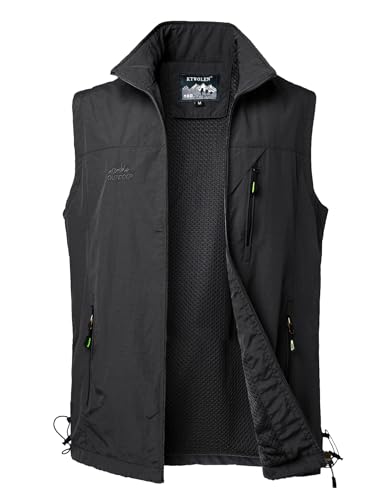 KTWOLEN Herren Freizeitweste Anglerweste Trainingsweste Hundesport Jagdweste Arbeitsweste Sportlich Schnelltrockenweste Sommer Safari Weste Atmungsaktiv Fischerweste, Schwarz, XL