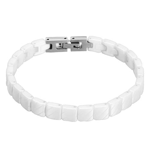 OAKKY 7MM Élégant Minimaliste Large Lien Mode Bracelet Unisex Céramique Brillant Coupe Confort Plaine Blanc 7.28 inch