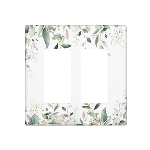 Decorative Outlet Covers Rustic Ink Green Eucalyptus Leaves Sage leaf 2 Gang Light Switch Cover Plate Double Rocker Wall Plate Switch Plate Covers Faceplate for Bedroom Home Decor