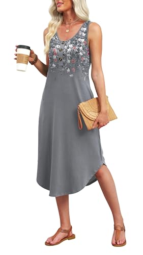 Image of WIHOLL Summer Dresses for Women 2026 Button Front Sleeveless Casual Midi Dress Beach Vacation Sundresses with Pockets
