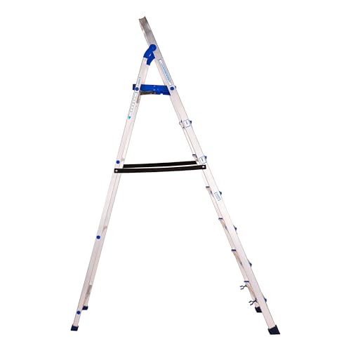 Image of ASCENT Ladder for Home 7 Steps Foldable Step Ladder with 12-Inch Wide Anti-Skid Platform | Virgin Aluminium Material for Strength & Stability | Heavy Duty | 5 Year Warranty | 180 kg Capacity