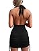HOCILLE Women's Sexy Halter Bodycon V Neck Backless Ruched Drawstring Mini Club Party Dresses, Small, Black