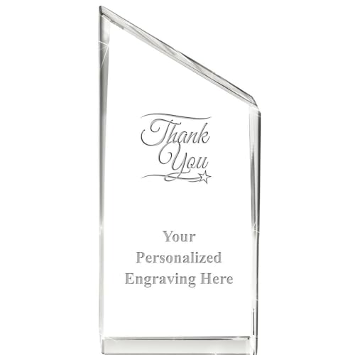 Crown Awards Personalized Crystal Trophy, 4" Engraved Thank You Empire Crystal Award Prime