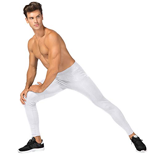 Wragcfm Compression Pants Men,Tights For Men Running Workout Basketball Athletic Sports Leggings Compression Tights With Pockets White,M #TOP4