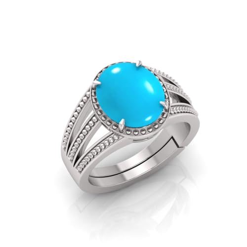 TODANI JEMS 6.25 Ratti Turquoise Stone Original Certified Firoja Gemstone Silver Plated | Adjustable Ring With Lab Certificate for Men and Women(3li4) (B0D7S6N27V) Amazon Price History, Amazon Price Tracker