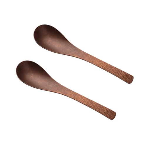 Purecopper - Vajilla De Cobre Retro, Cuchara De Cobre Japonesa Hecha A Mano Con Textura Martillada, Adecuada Para El Hogar Y El Restaurante, Cuchara De Postre, Cuchara De Café, Cucharadita 2 Unidades