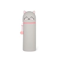 Legami - Kawaii 2-in-1 Schulmäppchen aus weichem Silikon, Kitty-Thema, Stifthalter, Reißverschluss, Buntstifte, Marker, H 18,5 cm