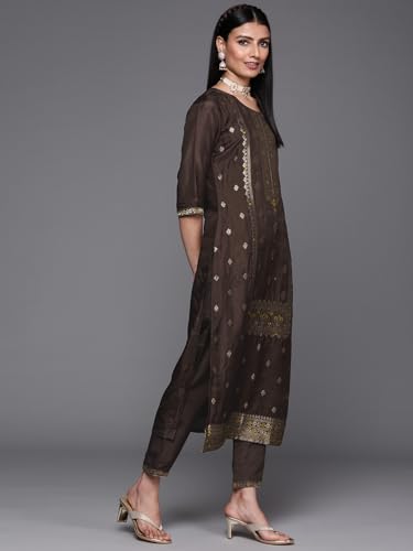 Image of Libas Womens Embellished Silk Blend Straight Kurta With Trousers and Dupatta