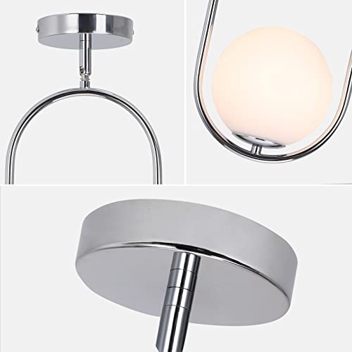 Seeu Pendant Lighting Modern Style Chrome Chandelier,Single Hanging Light Fixture Milky Glass Globe Lampshade Pendant Light Fixture For Kitchen Island,Dinning Room Bedroom #TOP2