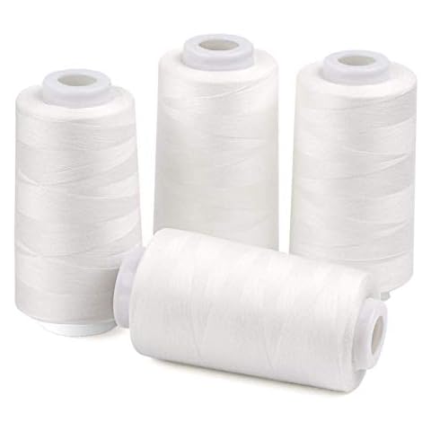 ilauke 4 Spools White Polyester Overlock Thread Cover
