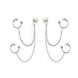 SLUYNZ 925 Sterling Silver Unique Double Cuff Earrings Chain for Women Shell Pearl Studs Earrings Pearl Cartilage Earrings