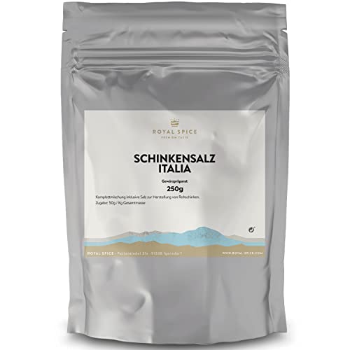 Royal Spice Schinkensalz für Schinken Italia Art - 250g für 5 Kg Fleisch - 250g, 500g, 1kg Fertige Gewürzmischung mit Pökelsalz zum Schinken machen - Einfache Anwendung, Ausgezeichneter Geschmack Cover