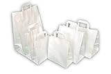 Rodenbacher Papieragentur GmbH 50 St. Papiertragetaschen weiß mit Henkel 320x200x250 mm mit extra breitem Boden, (Konditorenbeutel) Papiertüten, Papierbeutel, Einkaufstüten, Geschenktüten