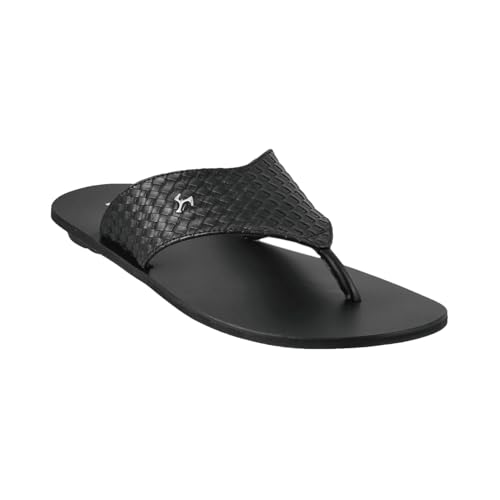 Image of Mochi Men's Black Synthetic Thong Flip Flops with Textured Woven Strap & PU Sole (UK 6 / EU 40)