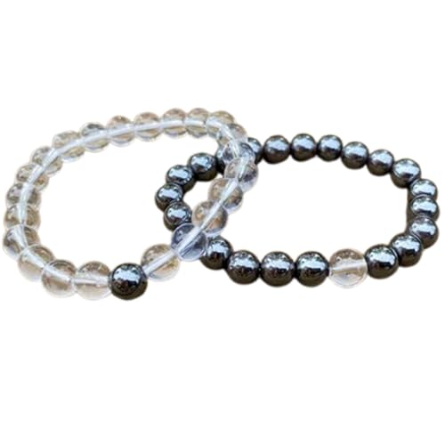 Bracelets extensibles pour couples perles hématite cristal de roche 8 mm distance