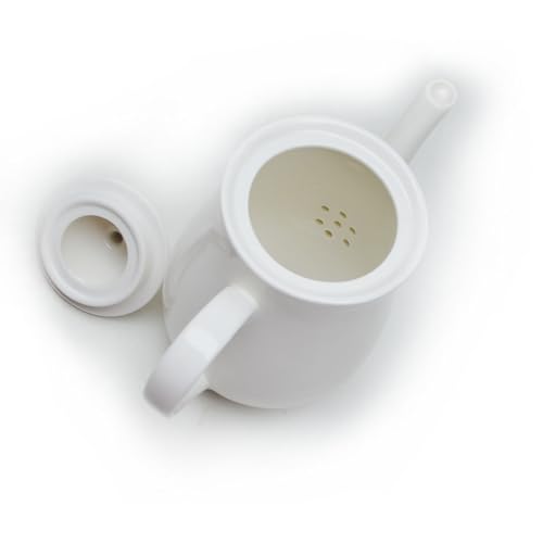 Image of White Porcelain Teapot, Big Tea Pot Coffee Tea Water Pot Vintage Ceramic Gooseneck Kettle (49oz)