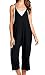 Loving People Solid Spaghetti Strap V Neck Loose Fit Capri Jumpsuit, Small, Black