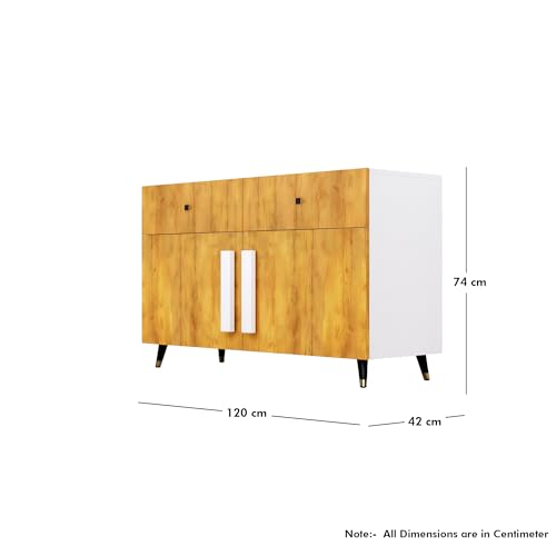 Image of Bniture Storage Cabinet Wooden for Living Room Sideboard with 2 Drawer and 2 Door | Storage Organizer Chest of Drawer Cabinet for Home Hallway Drawing Room Bedroom Kitchen | Frosty White & Giant Wood