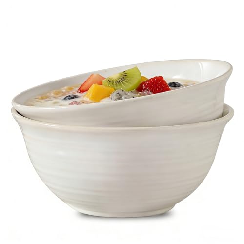 JINGUS Serving Bowls Set of 2, 60 Ounce Ceramic Large Bowls, Deep Kitchen Bowls for Salad Soup Ramen Pasta Cereal Fruit, Microwave Oven Dishwasher Safe, Ideal for Home Dining & Gifting, Creamy White by JINGUS - Used condition - US$22.53
