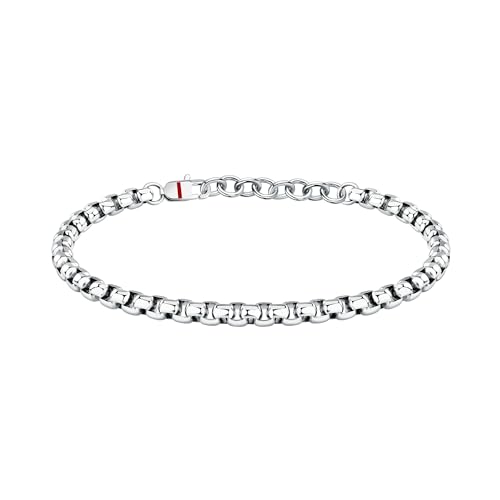 Caratteristiche: bracciale a catena rollò dal design semplice ed elegante. Il gioiello misura 19 + 3 cm ed è composto da una pratica e sicura chiusura a moschettone. È un'idea regalo perfetta per chi cerca un accessorio distintivo e di qualità da regalare in varie occasioni speciali come lauree, anniversari o un pensiero speciale per il proprio ragazzo o amico.