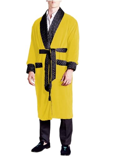 Men's Velvet Smoking Jacket Regular Fit Long Overcoat with Belt Prom Double Breasted Cigar Robe for Wedding Dinner