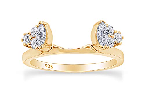 AFFY 0.86 Carat Marquise & Round White Cubic Zirconia Enhancer Guard 14K Gold Over Sterling Silver