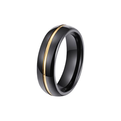 Bague tungstène anneau bombé noir rainuré doré pour style punk