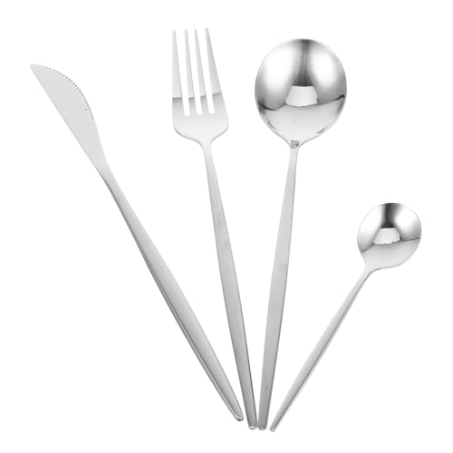 FONDOTIN Cubiertos de Acero Inoxidable con Acabado Espejo Set Reutilizable de Utensilios Plateados Retro para Cocina y Fiestas Cubertería Completa Ergonómica para Hogar Restaurante y