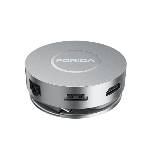 Estación de acoplamiento USB C redonda FORIDA con doble HDMI 4K y Ethernet para oficina