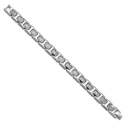 Gem Stone King Men’s 0.33 cttw Diamond Brush Finished Tungsten Link Bracelet with Shiny Polished Connector Links and 11 White Lab Grown Diamonds2