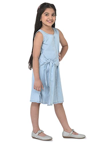 Image of CuB McPAWS be curious Girl's Denim A-Line Knee Length Dress | Tie-Knot | Sleeveless | 4-12 Years