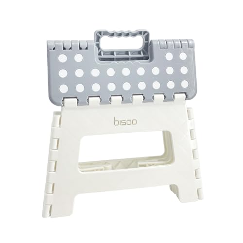 Bisoo Taburete Plegable - 22 cm - Taburete Baño, Cocina, Autocaravana - Escalon Infantil - Taburete Bajo para Niños Plegable y Portatil - Antideslizante, Seguro, Práctico - Soporta hasta 120 Kg - Gris