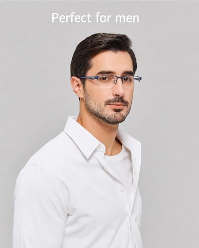 Image of ANRRI Blue Light Glasses for Men Semi Rimless Rectangle Metal Frame UV Blocking Computer Glasses