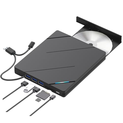 Gravador de DVD Externo 8-em-1, USB 3.0, Tipo-C, Portas Micro SD e T-Flash