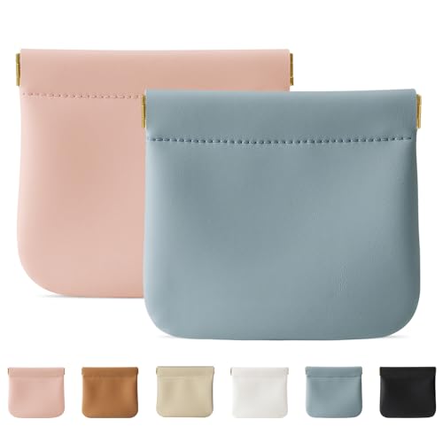 Cretkhp 2 Pcs Small Makeup Bag for Purse, Upgrade Organosilicone Mini Makeup Pouch for Women with Snap Closure Clamp, Portable Small Cosmetic Bag Travel Storage Pouch for Coin Lipstick (Pink + Blue)