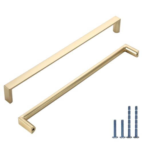 Image of 6 Pack 8-13 /16 Inch Brushed Gold Cabinet Pulls, Kitchen Hardware | Heavy-Duty Solid Zinc, Screws Included, Easy to Install, Sturdy, Solid tactile feel, Modern, Pulls for Drawers Dressers