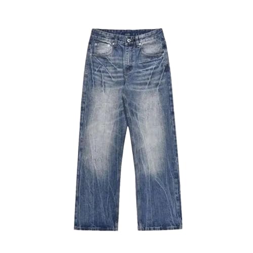 Men's Spring Denim Pants Solid Color Wide Leg Simple Menswear Loose Straight Botton Jeans