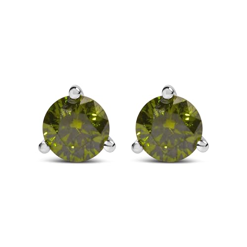14K White Gold 1/2 Cttw Lab-Grown Round Brilliant-Cut Green Diamond Classic 3-Prong Martini Set Stud Earrings