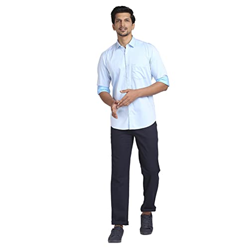 Image of Colorplus Men's Pure Cotton Weft Chambray Pattern Tailored Fit Spread Collar Full Sleeve Casual Shirt