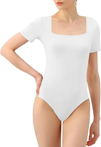 daddy come Women's Square Neck Short Sleeve Bodysuit Slim Fit Sexy Body Suit Basic Jumpsuit Shirts-picture-23