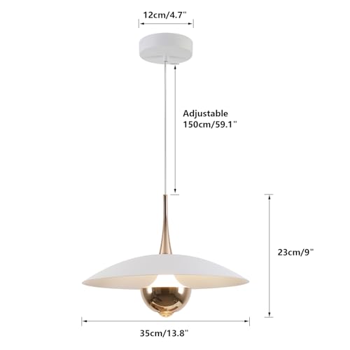 Image of Farmhouse Large Pendant Light Mid Century Modern Ceiling Lights Fixture with White Dome Metal Lampshade Vintage Led Pendant Lighting for Kitchen Hallway Bedroom