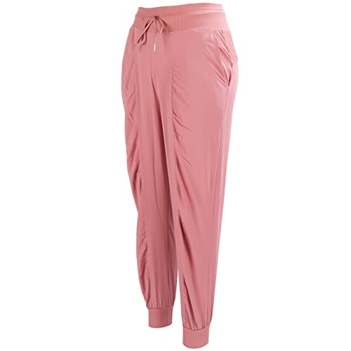Calça jogger de fitness rosa apertada ajustável poliéster macio com cordão respirável feminino