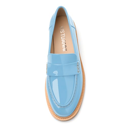 Image of JUSTDANNI Loafers for Women Slip On Shoes with Round Toe 1.2-Inch Low Chunky Block Heel Patent Comfortable Casual Dress Pump Shoes for Wedding Party Work Shopping Dating