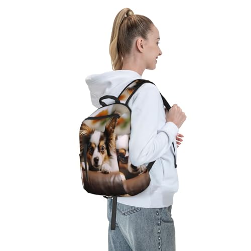 Papillon Lying on Tummy Travel Laptop Backpack Lightweight Computer Bag Rucksack Waterproof Casual Hiking Daypack 6