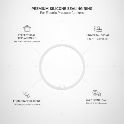 Anillo de sellado de silicona premium para ollas de presión eléctricas, reemplazo duradero en color blanco, compatible con diámetros de tapa de 7.1 a 10.2 pulgadas (1 unidad) miniatura 5