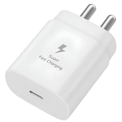 Image of 25W Type C Charger for Galaxy M05 /M15 /F15 /A15 /M35 /A35 /A55 /M55 /M34 /M14 /F34 /F14 /F54 /A14 /S24 /S23 /S21 Fe /S23 Fe /S24 /S24 Plus /Z Fold /Flip /6 /5 /4 /3 Super Fast USB-C Charging Adapter, White