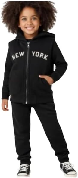 Toddler Sleeveless Zip-Up Fleece Hoodie Vest, New York Graphic Athletic Sweatshirt with Pockets, Black